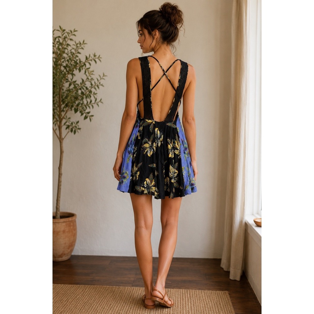 Free People Thought I Was Dreaming Floral Mini Dress Open Back S - Picture 2 of 12